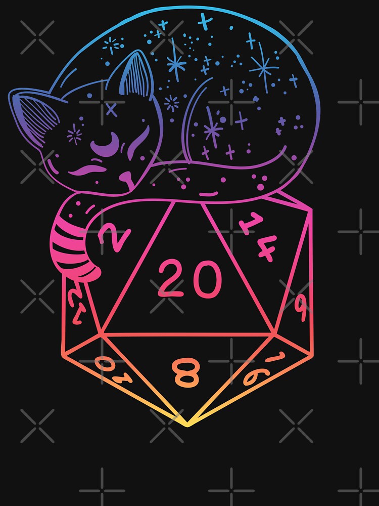 D20 Cat: Rainbow Dnd Dice. Unisex Hoodie Pullover Casual Streetwear Graphic Print 3