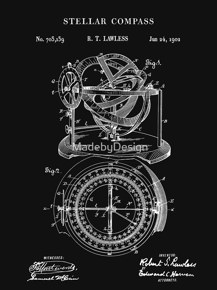 Stellar Compass Patent Print 1902 Unisex Hoodie Pullover Casual Streetwear Graphic Print 3