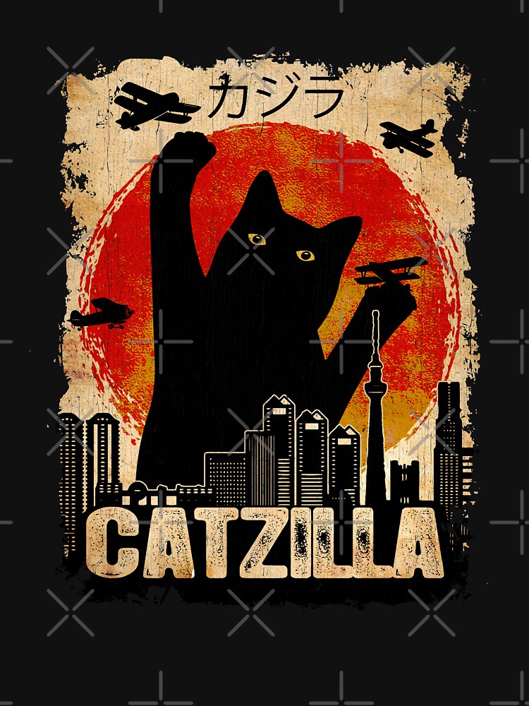 Vintage Catzilla Funny Black Cat T-Shirt Unisex Hoodie Pullover Casual Streetwear Graphic Print 3