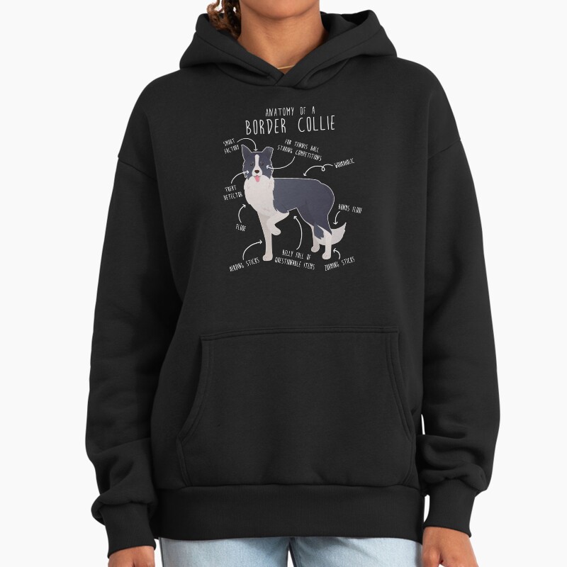 Border Collie Dog Anatomy Unisex Hoodie Pullover Casual Streetwear Graphic Print 2