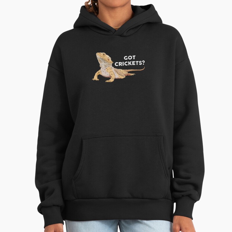 Funny Bearded Dragon, Got Crickets?, Bearded Dragon Lover Unisex Hoodie Pullover Casual Streetwear Graphic Print 2