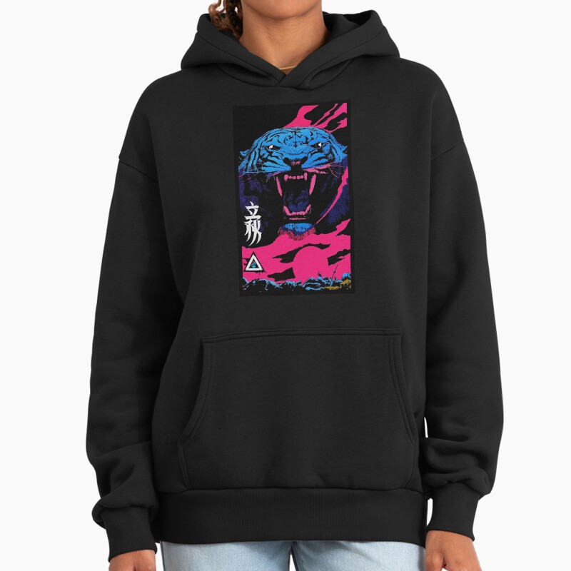 Vaporwave Animal Print Tiger Modern Fashion Cyberpunk Style Unisex Hoodie Pullover Casual Streetwear Graphic Print 2