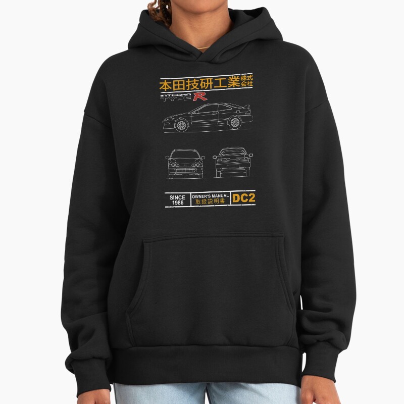 Blueprint Of The Integra Type R Unisex Hoodie Pullover Casual Streetwear Graphic Print 2