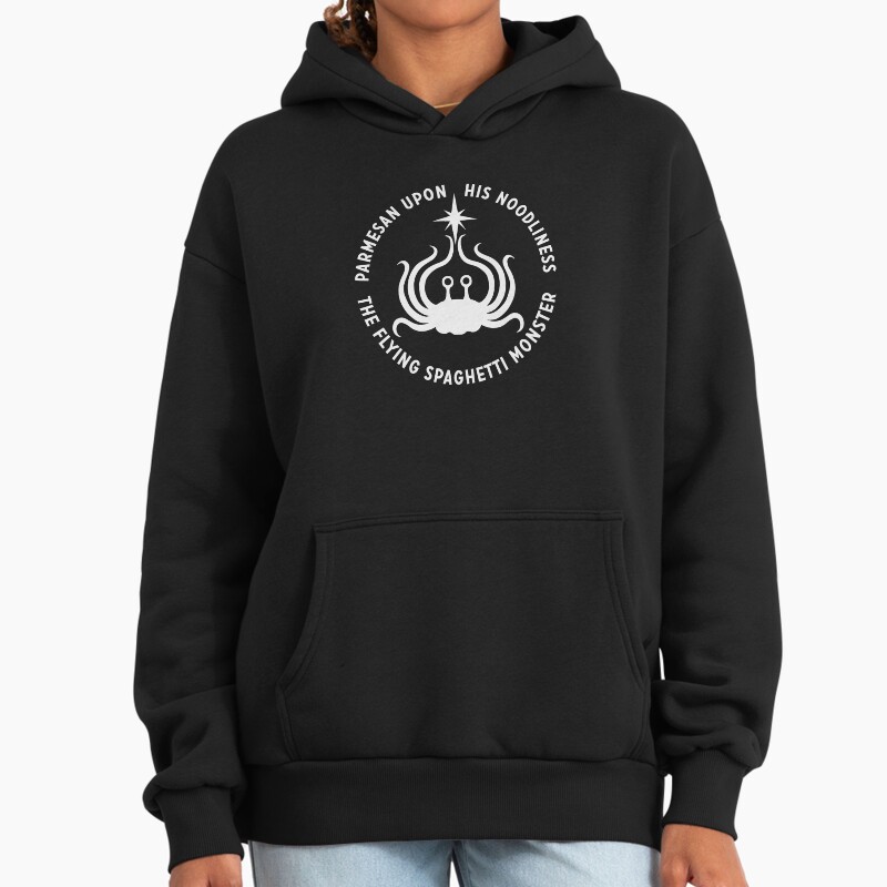 Flying Spaghetti Monster - His Noodliness (White) Unisex Hoodie Pullover Casual Streetwear Graphic Print 2