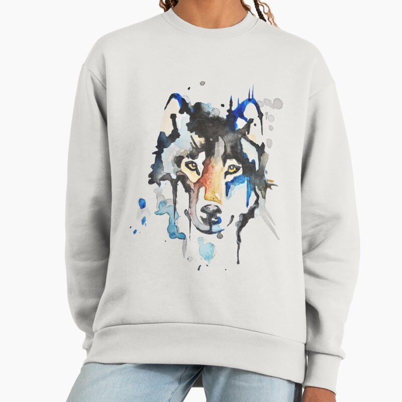Watercolour Wolf Unisex Sweater Crewneck Pullover Casual Streetwear Graphic Print 2