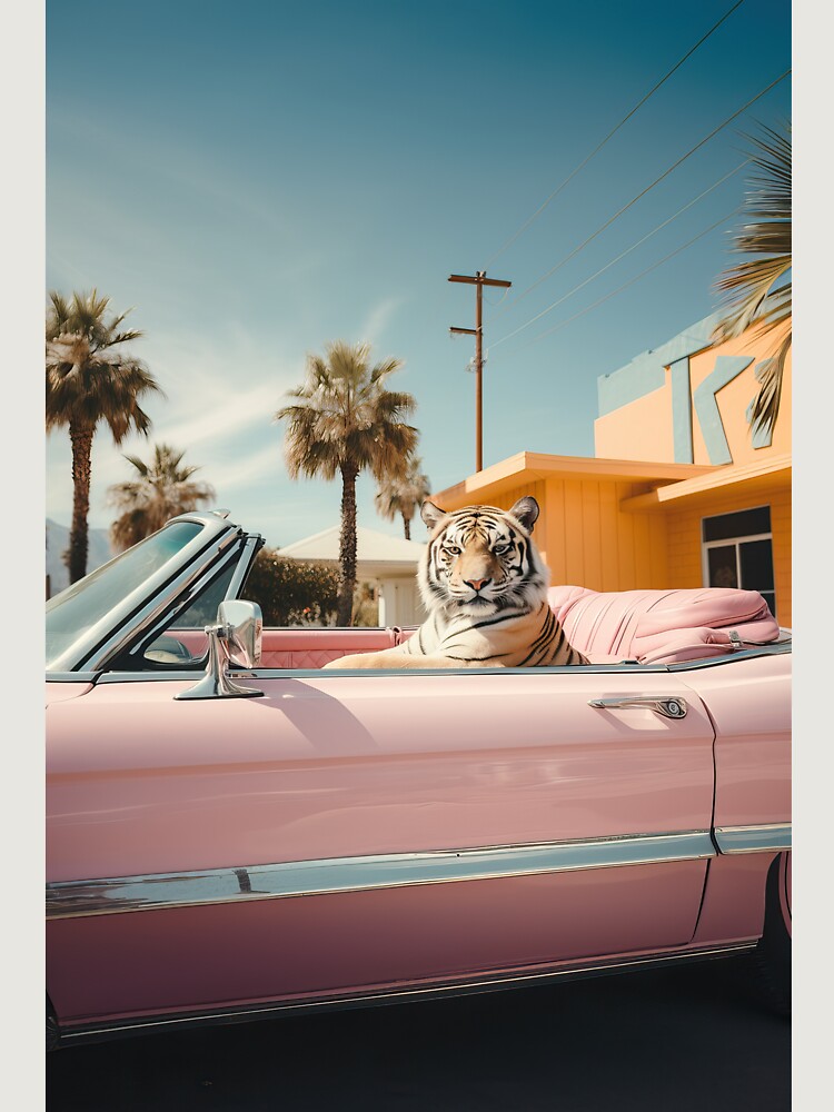 Cool Tiger In A Pastel Cabrio In Palm Springs Unisex Sweater Crewneck Pullover Casual Streetwear Graphic Print 3