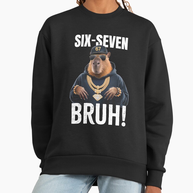 Capybara Six Seven Bruh Unisex Sweater Crewneck Pullover Casual Streetwear Graphic Print 2
