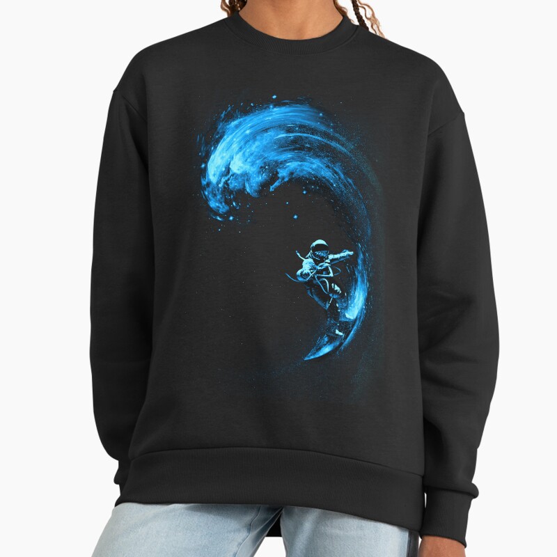 Space Surfing Unisex Sweater Crewneck Pullover Casual Streetwear Graphic Print 2