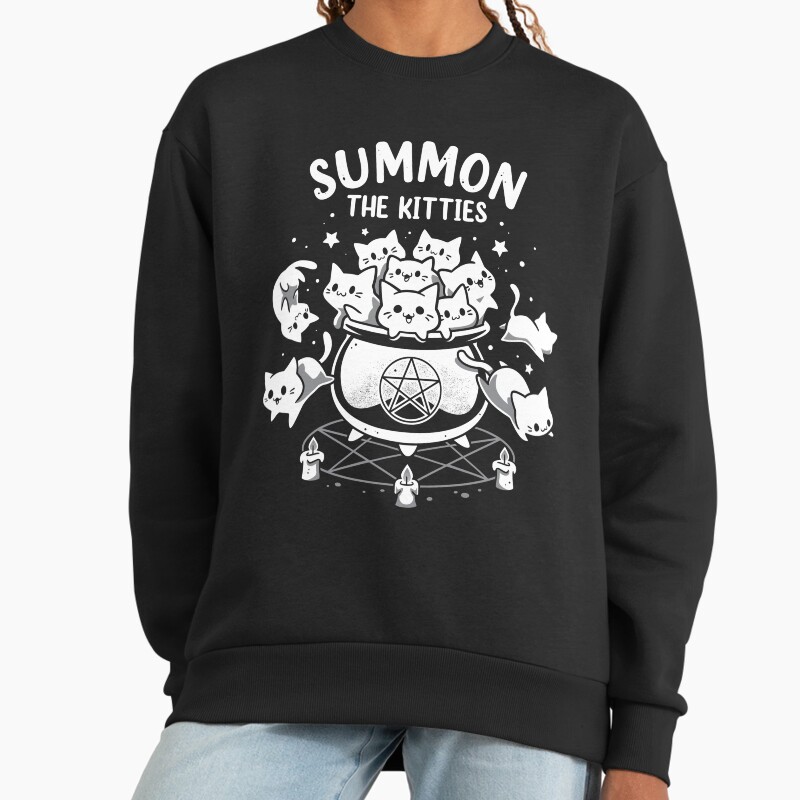 Summon The Kitties - Witchy Cat Ritual Unisex Sweater Crewneck Pullover Casual Streetwear Graphic Print 2