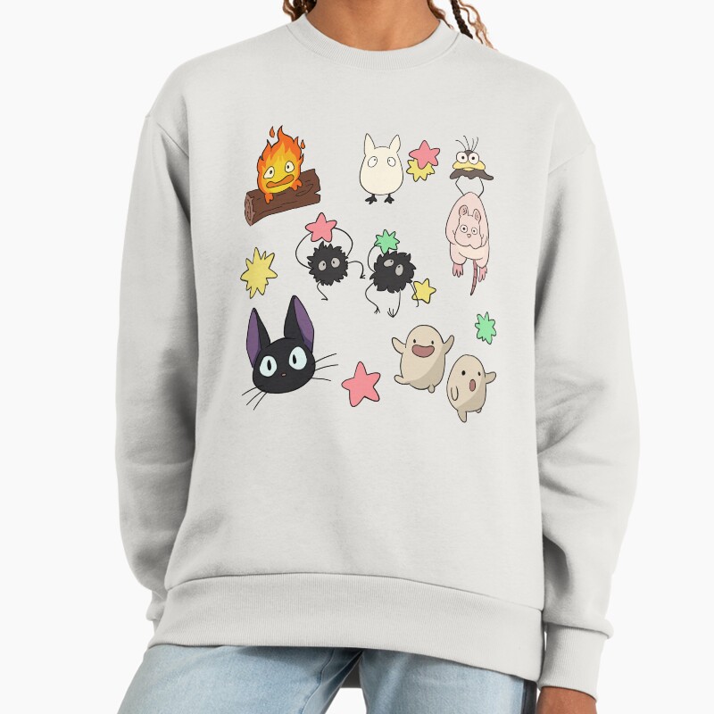Cute Ghibli Design Pack Fanart Unisex Sweater Crewneck Pullover Casual Streetwear Graphic Print 2