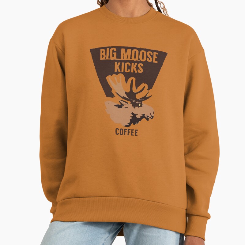Big Moose Kicks Coffee Unisex Sweater Crewneck Pullover Casual Streetwear Graphic Print 2