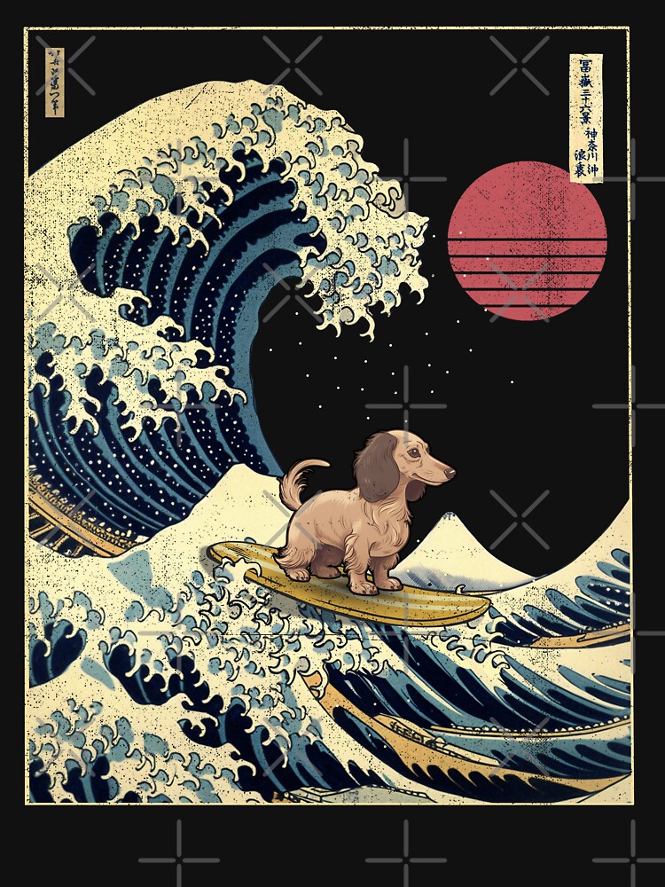 Dachshund Kanagawa Japanese Surfing Wave Unisex Sweater Crewneck Pullover Casual Streetwear Graphic Print 3