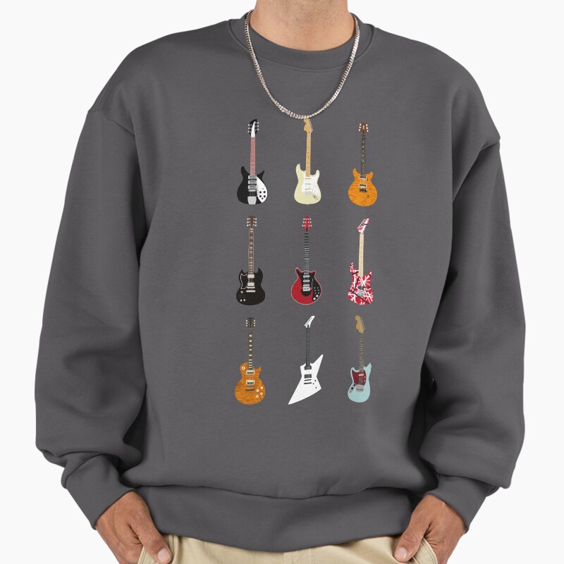 Guitars Of The History Of Rock Unisex Sweater Crewneck Pullover Casual Streetwear Graphic Print