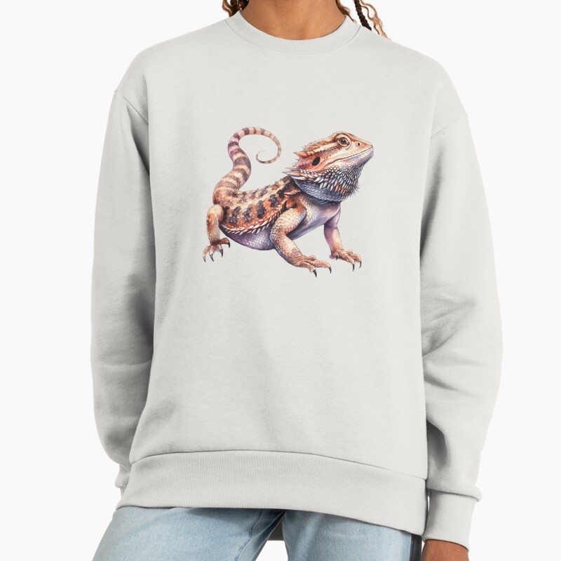 Watercolor Bearded Dragon Reptile Unisex Sweater Crewneck Pullover Casual Streetwear Graphic Print 2