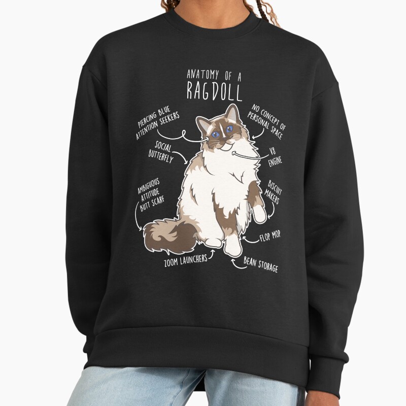 Ragdoll Cat Anatomy Unisex Sweater Crewneck Pullover Casual Streetwear Graphic Print 2