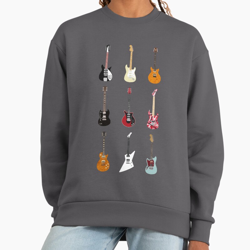 Guitars Of The History Of Rock Unisex Sweater Crewneck Pullover Casual Streetwear Graphic Print 2