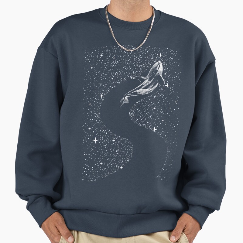 Starry Orca Unisex Sweater Crewneck Pullover Casual Streetwear Graphic Print