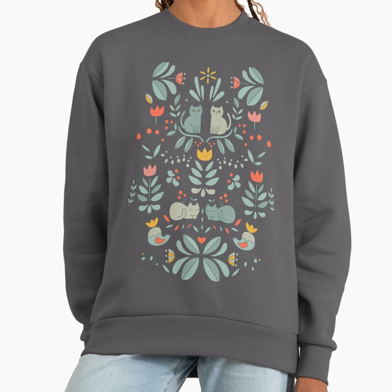 Swedish Folk Cats Unisex Sweater Crewneck Pullover Casual Streetwear Graphic Print 2