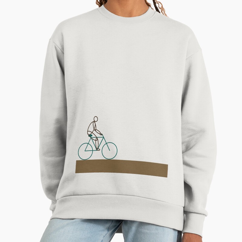 Abstract Illustration Of A Man On A Bicycle On A Beige Background Unisex Sweater Crewneck Pullover Casual Streetwear Graphic Print 2