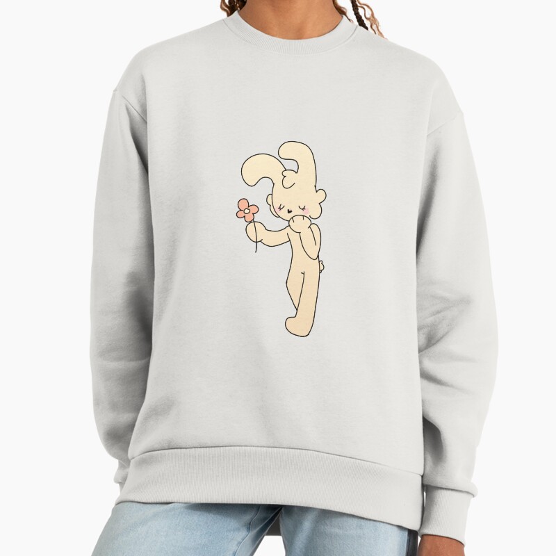 Bunny Holding A Flower Unisex Sweater Crewneck Pullover Casual Streetwear Graphic Print 2
