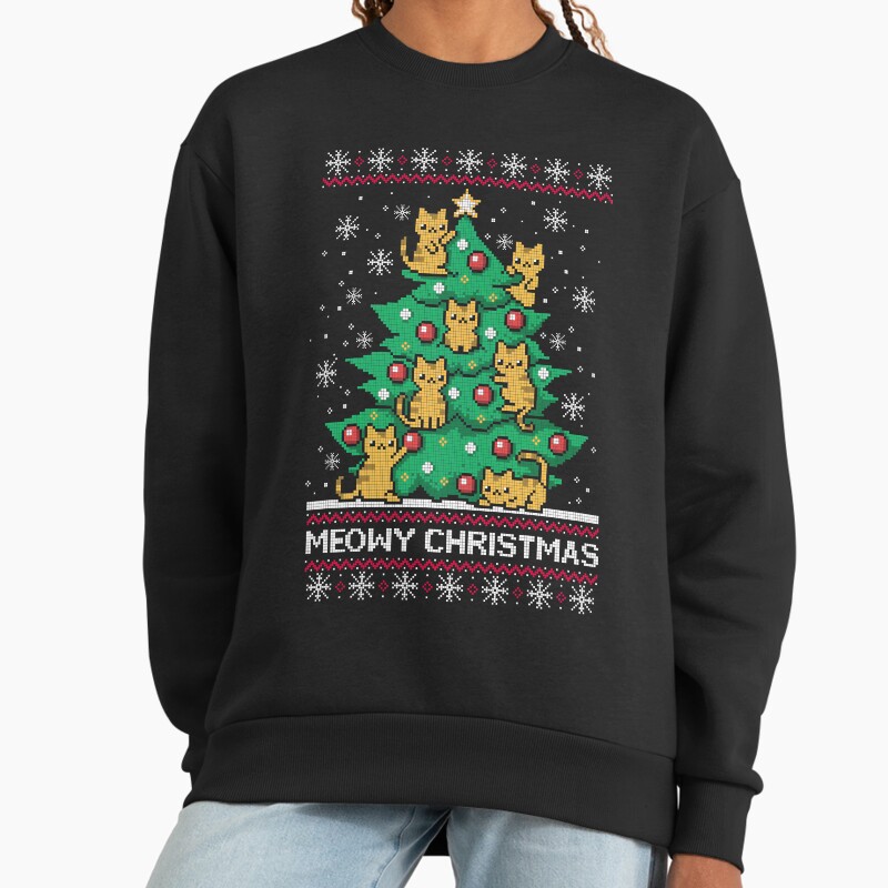 Meowy Christmas Ugly Sweater Unisex Sweater Crewneck Pullover Casual Streetwear Graphic Print 2
