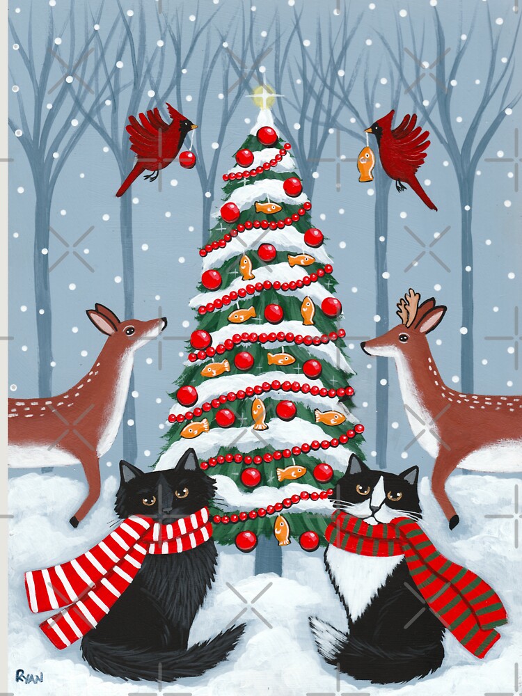The Woodland Cats Christmas Tree Unisex Sweater Crewneck Pullover Casual Streetwear Graphic Print 3