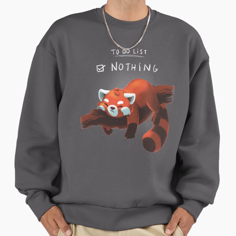 Red Panda Day - To Do List Nothing - Cute Fluffy Animal - Procrastinate Unisex Sweater Crewneck Pullover Casual Streetwear Graphic Print