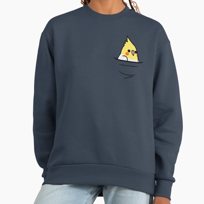 Too Many Birds! - Lutino Cockatiel Unisex Sweater Crewneck Pullover Casual Streetwear Graphic Print 2