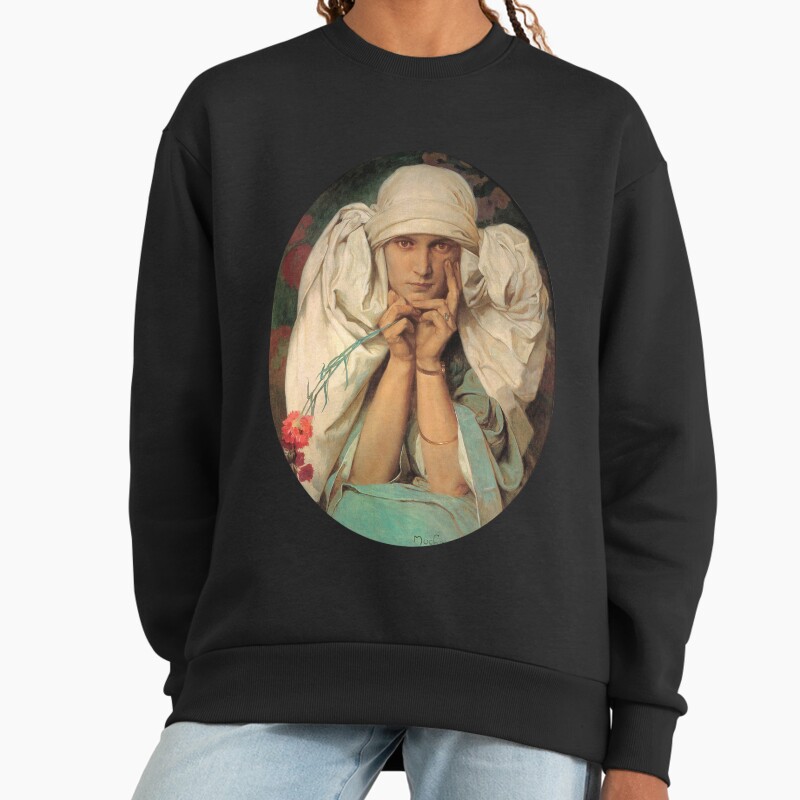 Mucha`S Daughter Jaroslava, By Alphonse Mucha. High Definition Unisex Sweater Crewneck Pullover Casual Streetwear Graphic Print 2