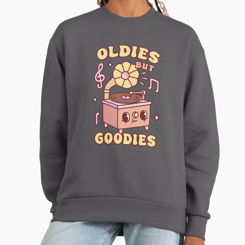Cute Gramophone Oldies But Goodies Retro Unisex Sweater Crewneck Pullover Casual Streetwear Graphic Print 2