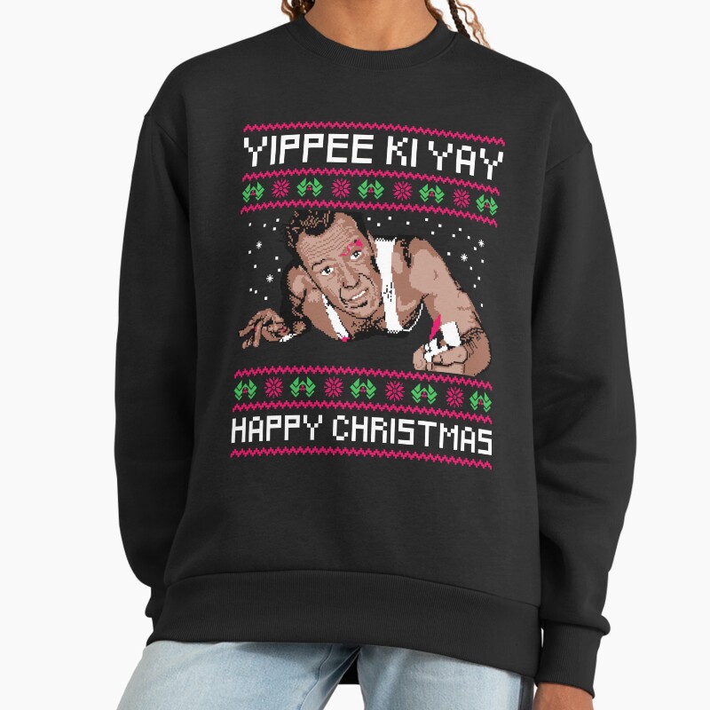 Nakatomi Plaza Yippee Ki Yay Bruce Willis Christmas Unisex Sweater Crewneck Pullover Casual Streetwear Graphic Print 2