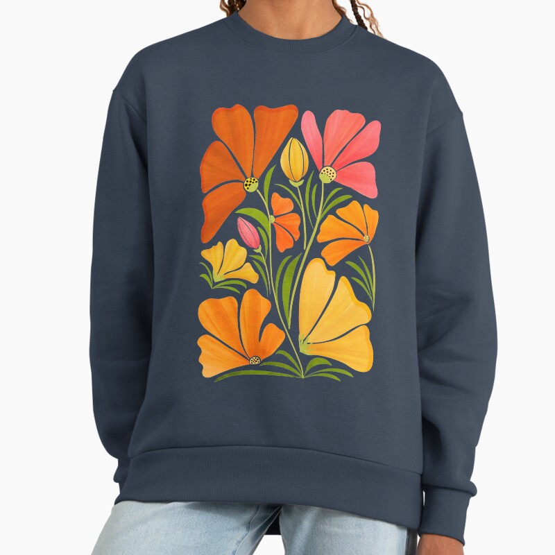 Summer Wildflowers Unisex Sweater Crewneck Pullover Casual Streetwear Graphic Print 2