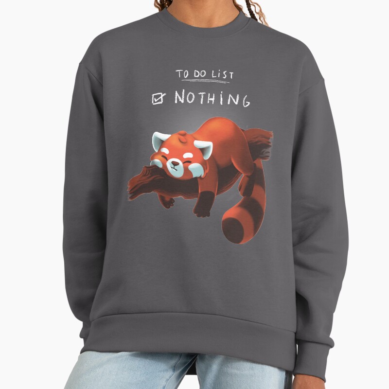 Red Panda Day - To Do List Nothing - Cute Fluffy Animal - Procrastinate Unisex Sweater Crewneck Pullover Casual Streetwear Graphic Print 2