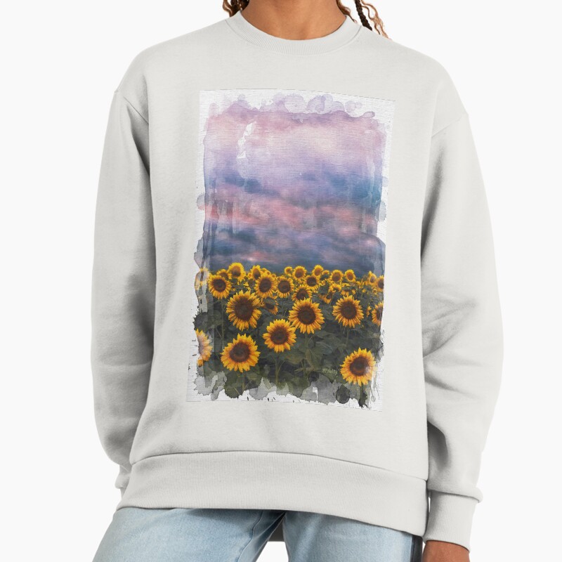 Sunflower Field Watercolor Nature Art Painting  Unisex Sweater Crewneck Pullover Casual Streetwear Graphic Print 2
