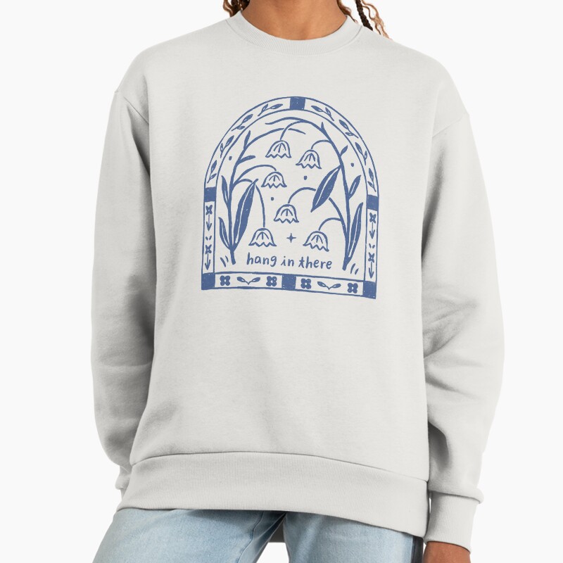 Hang In There - Block Print Bluebells Unisex Sweater Crewneck Pullover Casual Streetwear Graphic Print 2