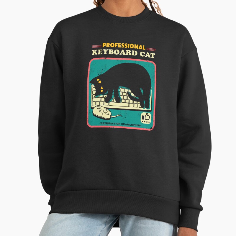 Professional Keyboard Cat  Unisex Sweater Crewneck Pullover Casual Streetwear Graphic Print 2