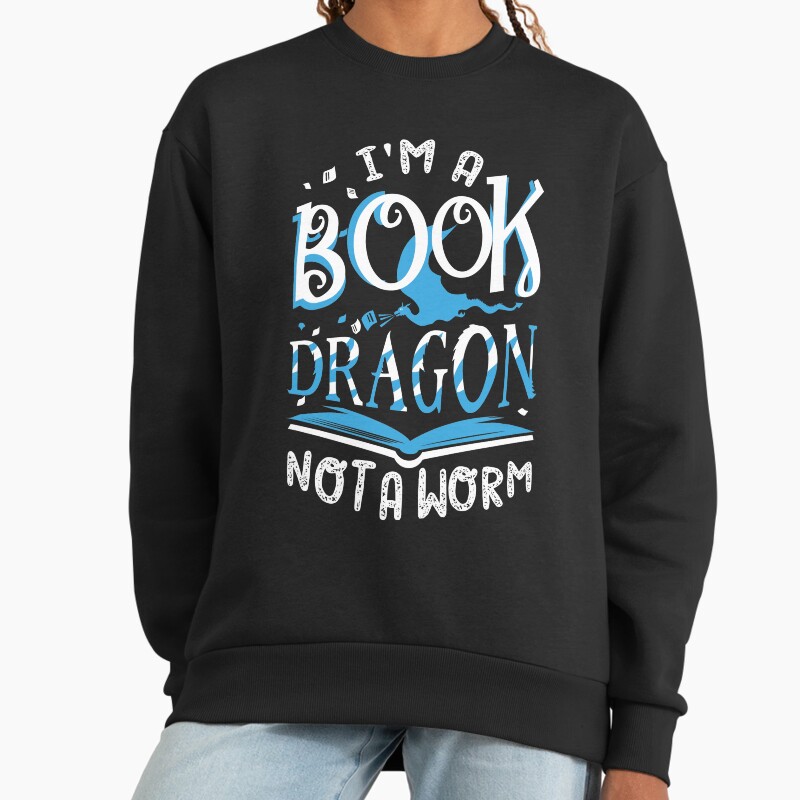 Book Dragon Unisex Sweater Crewneck Pullover Casual Streetwear Graphic Print 2