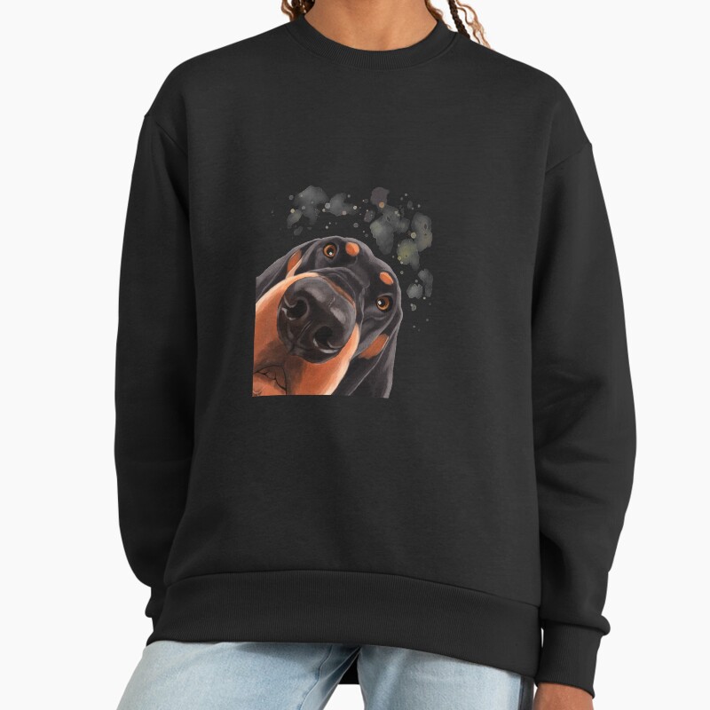 Curious Black And Tan Coonhound Dog Unisex Sweater Crewneck Pullover Casual Streetwear Graphic Print 2
