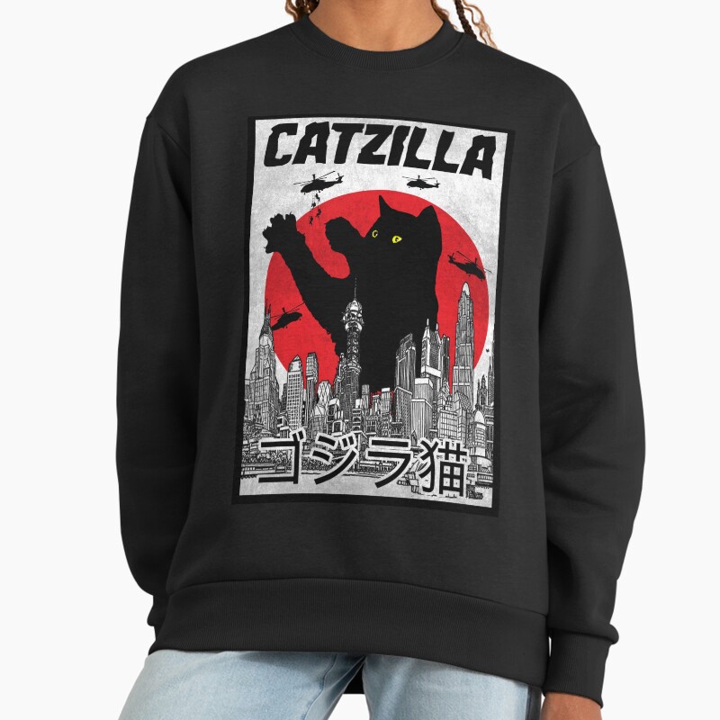 Catzilla Unisex Sweater Crewneck Pullover Casual Streetwear Graphic Print 2