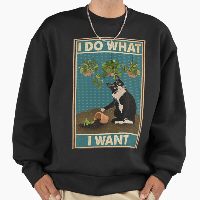 Tuxedo Cat Gardening Funny Quotes Unisex Sweater Crewneck Pullover Casual Streetwear Graphic Print