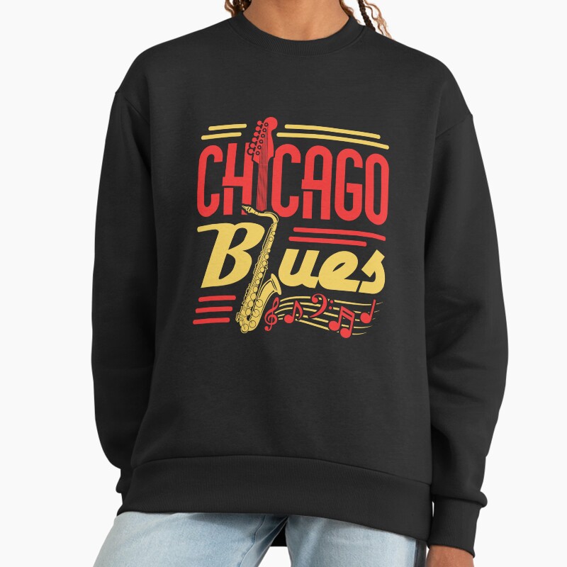 Chicago Blues Unisex Sweater Crewneck Pullover Casual Streetwear Graphic Print 2
