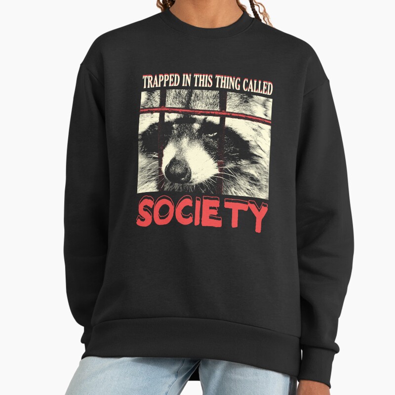 Society Raccoon Unisex Sweater Crewneck Pullover Casual Streetwear Graphic Print 2