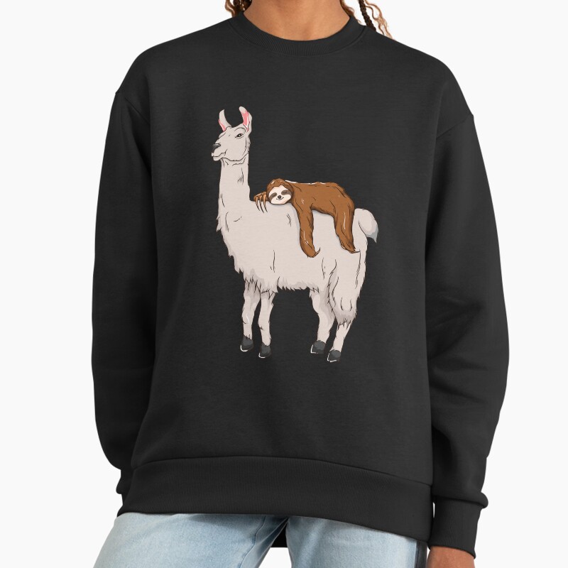 Cute & Funny Sloth Sleeping On Llama Friends Unisex Sweater Crewneck Pullover Casual Streetwear Graphic Print 2