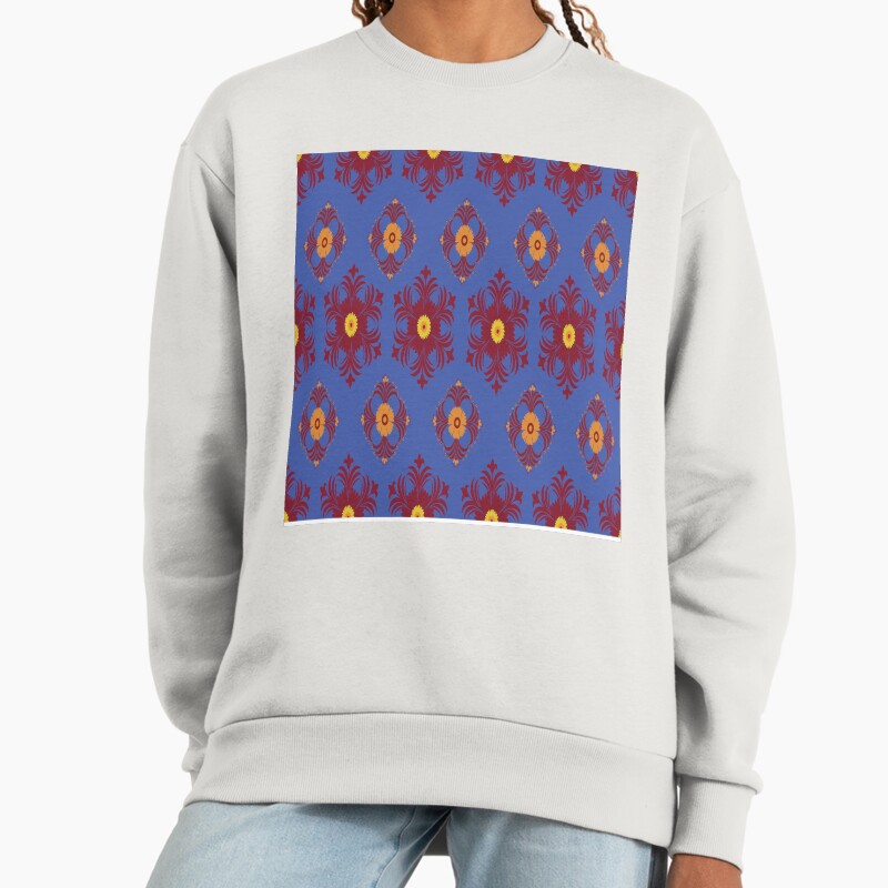 Vintage Floral Pattern Deep Blue Unisex Sweater Crewneck Pullover Casual Streetwear Graphic Print 2