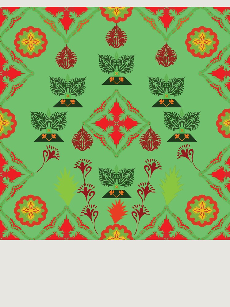 Thai Festival Motif Leaf Green Harmony Unisex Sweater Crewneck Pullover Casual Streetwear Graphic Print 3