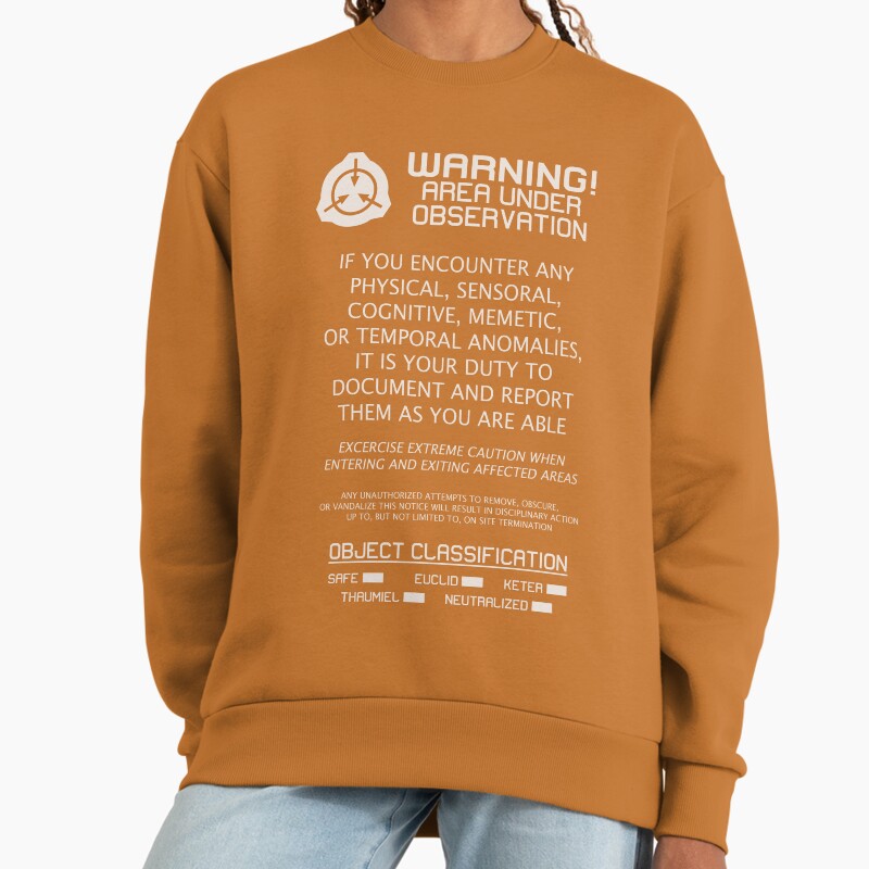 Scp Foundation Warning Signage - White Text Unisex Sweater Crewneck Pullover Casual Streetwear Graphic Print 2