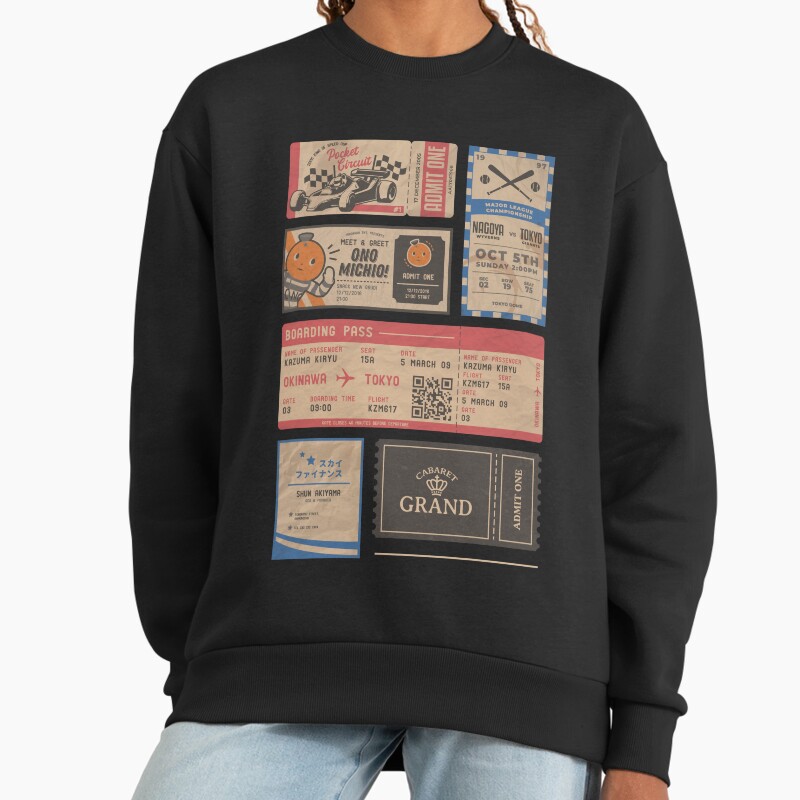 Vintage Tickets (Yakuza / Ryu Ga Gotoku) Unisex Sweater Crewneck Pullover Casual Streetwear Graphic Print 2