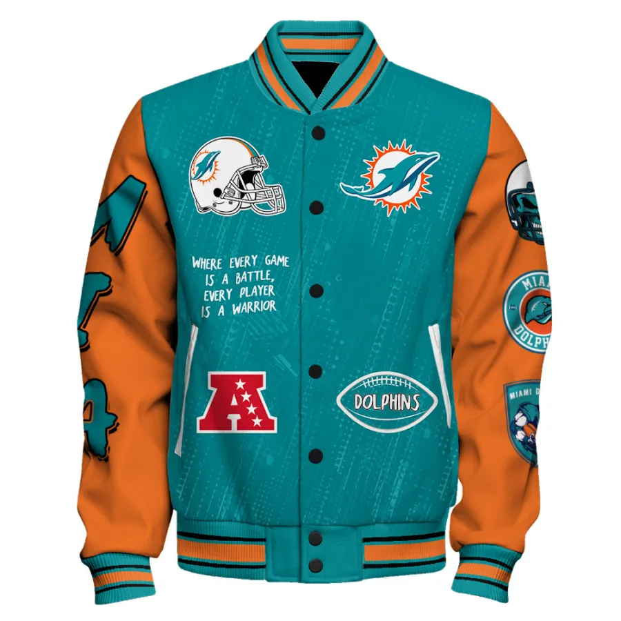 Miami Dolphins Athletic Legacy Baseball Varsity Jacket For Fans - Image 2