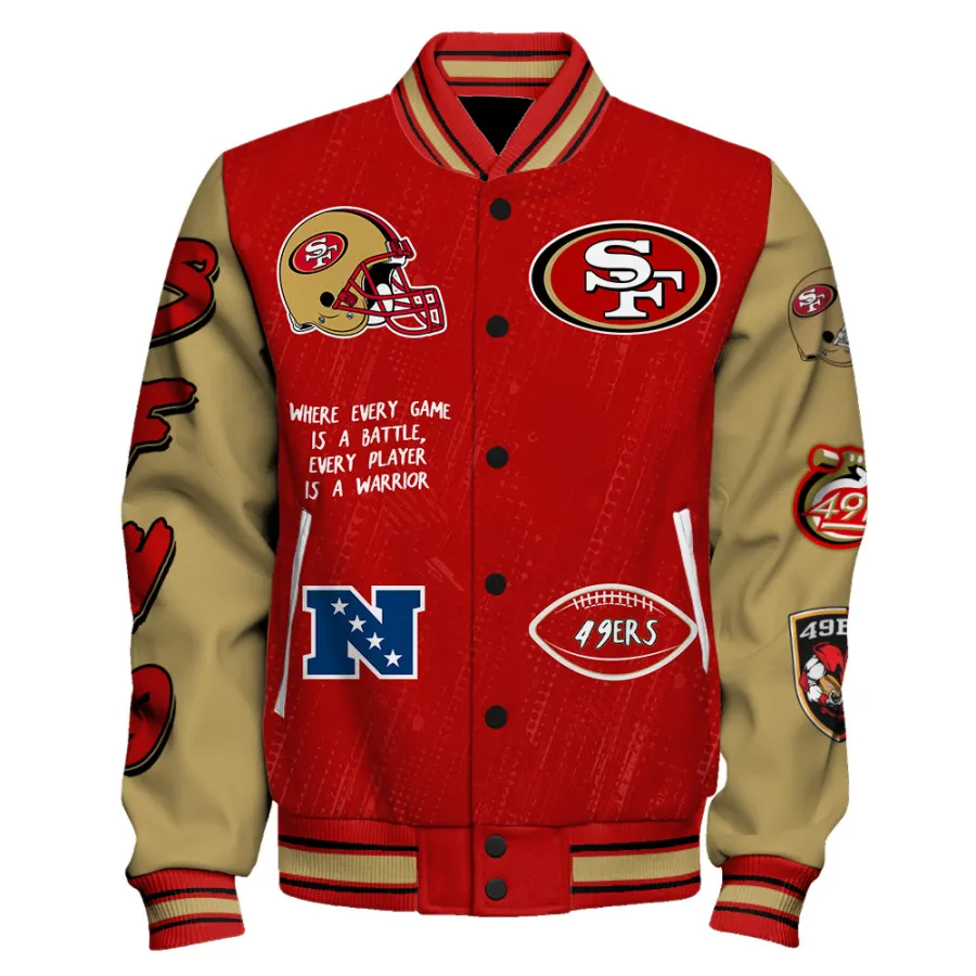 San Francisco 49ers Athletic Legacy Baseball Varsity Jacket For Fans - Image 2