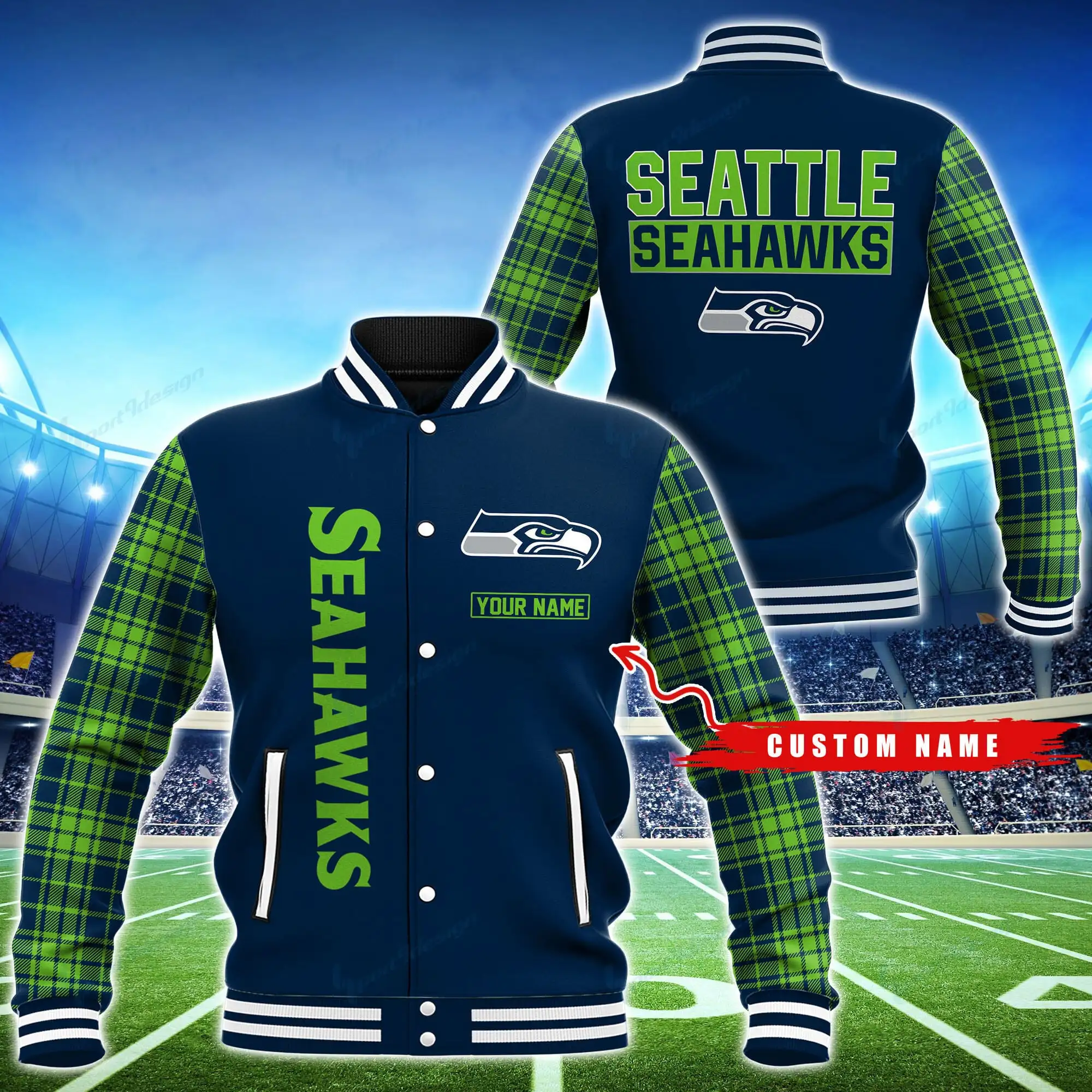 Seattle Seahawks Personalized Baseball Jacket For Men Women - Image 2